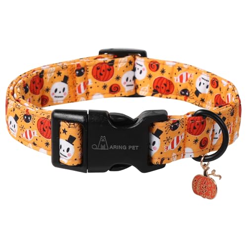 ARING PET Halloween Hundehalsband, Niedlich Kürbis Hundehalsband mit Schnellverschluss aus Kunststoffschnalle, Bequemes Orange Baumwoll Halsband für Jungen und Mädchen Hunde