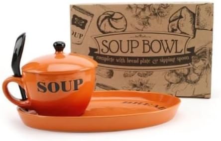 SOUP BOWL WITH LID PLATE AND SPOON BURNT ORANGE