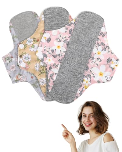 LOZTBUE 3 Piezas Compresas Reutilizables,Salvaslips de Bambú Antibacterianos, salvaslip algodon,Compresas de Noche Lavables para Flujo Menstrual Abundante, 23 cm