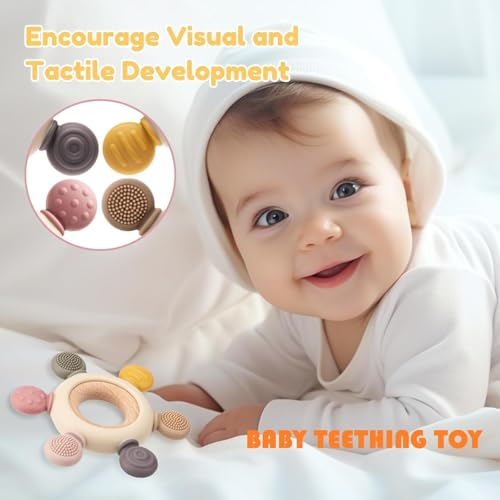 Image of Silicone & Wood Baby Teether - BPA-Free Teething Toy for 3+ Months Baby, Soothing Sensory Toy for Infants, Ideal Gift for Newborns Silicone Rudder with Wooden Ring Soothe Babies Gums