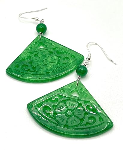 Boucles d'oreilles jade vert véritable et argent 925 de prestige - 2