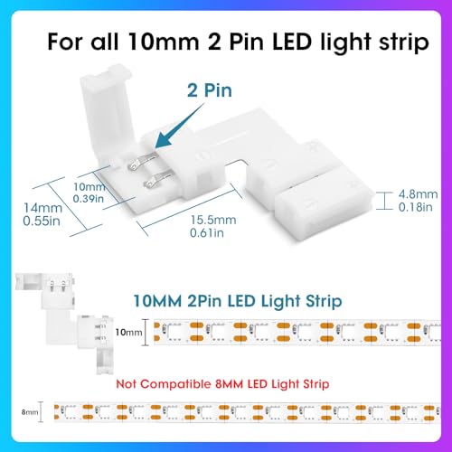 Image of WENHSIN 10Packs 2-Pin L Shape RGB LED Light Strip Connectors 10mm Unwired Gapless Solderless Adapter Terminal Extension