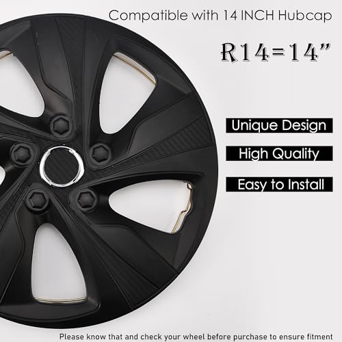 Image of Matte Black Hubcap Wheel Cover Replacement Kit 14 inch Hub Caps Wheel Rim Cover Car Exterior Accessories Pack of 4, 14 Inches
