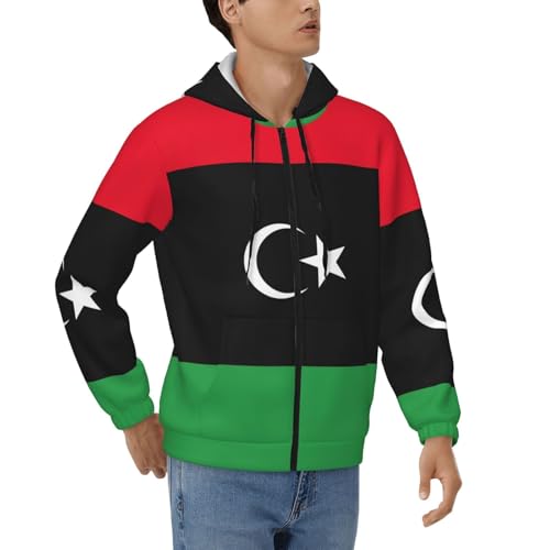 Sweat à capuche homme motif drapeau libyen zippé décontracté