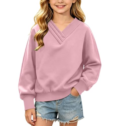 Girls Hoodie V Neck Sweatshirt Long Sleeve Pullover Top with Pocket - image 5