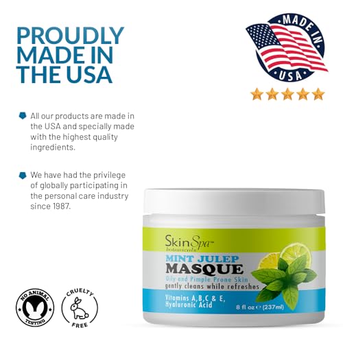 SkinSpa Face Mask - Acne Control Mint Julep Masque with Hyaluronic Acid, Vitamin B & E - Lock In Moisture, Cleanse & Refresh Oily, Pimple-Prone Skin - 8 oz