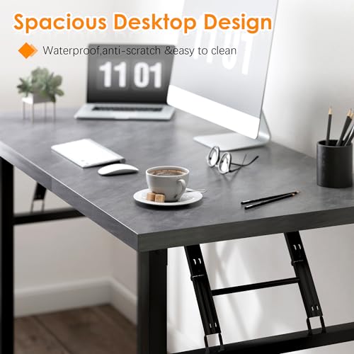 Image of Need 39.4 Inch Folding Desk for Small Spaces, Home Office Computer Desk with Grey Table top & Black Metal Frame, Foldable Writing Table for Study, Bedroom, Dorm Room & Student