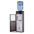 Timoau Top Loading Water Cooler Dispenser for 5 Gallon Bottles, Hot & Cold Water Cooler with Storage Cabinet & Glass Door, Water Dispenser for Home, Office Use, Grey