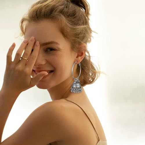 Vintage Traditional Indian Jhumki Huggie Hoop Statement Earrings for Women Girls Bollywood Ethnic Oxidized Jhumka Bell Dangle Drop Earring Boho Jewelry Gifts2