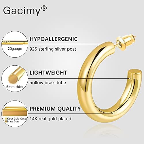 Gacimy Chunky Hoop Earrings for Women 14K Gold Plated, 925 Sterling Silver Post Hoops for Women - Image 2