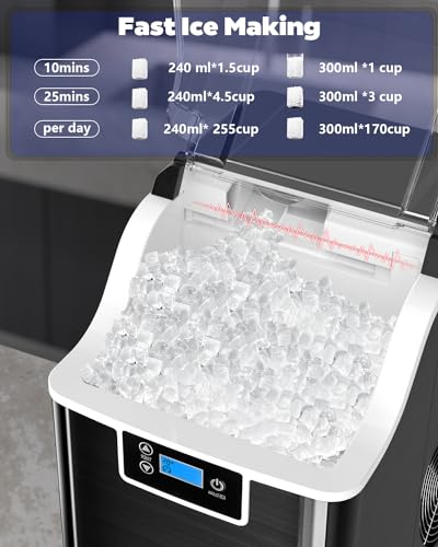 Kndko Nugget Ice Makers Countertop,45lbs/Day,Countertop Ice Maker Crushed Ice,24H Timer,3.3 Pounds Basket,Self Cleaning Ice Maker,Pellet Ice Maker for Home Bar Party,Stainless Steel Ice Machine