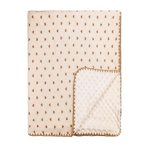 Doppelseitige Babydecke mit 100 % Musselin-Baumwolle und gepunktetem Fleece – Superweiche Kuscheldecke für Babys, Atmungsaktives Design mit zwei Texturen zum Schlafen und Kinderwagen (100x110 cm)