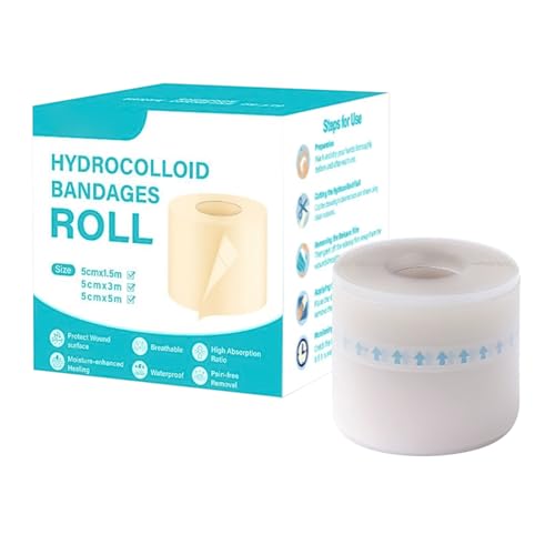 Rollo de Apósitos Hidrocoloides (5cm x 5m) - Cinta Adhesiva Recortable para el Cuidado de Heridas | Impermeable y Absorbente | Para Ampollas, Acné, Cortes y Quemaduras en Piel Sensible