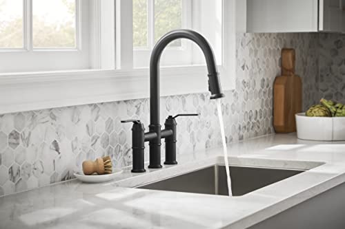 Gerber Kinzie Kitchen Bridge Faucet With Pull-Down Sprayer D434437Bs - Satin Black 2 Handle Kitchen Sink Faucet #TOP4