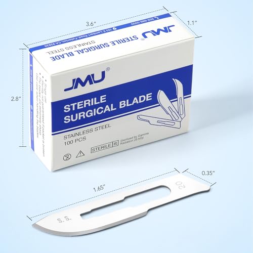 Image of JMU 100pcs Scalpel Blades Sterile #20, Disposable Stainless Steel Surgical Blades, Individually Foil Wrapped