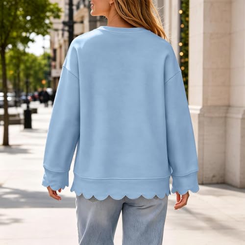 Oversized Crewneck Sweatshirt Women Scalloped Casual Sweater Sweat Shirt - image 7