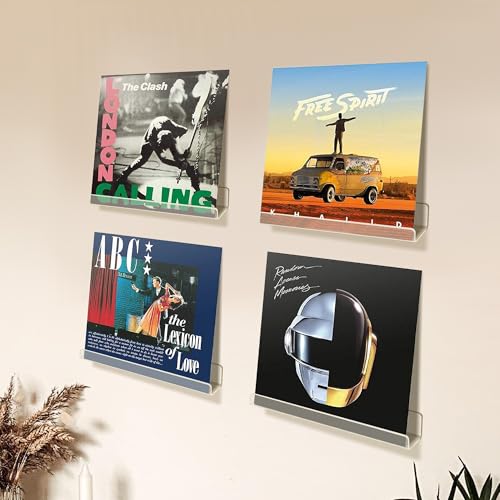 Image of upsimples 18 Pcs 12 inch Vinyl Record Wall Mount Shelves, Clear Acrylic Display | Display Full Album Covers, Keep Records Secure, Floating Design, Easy to Install, for Book, Photo & More, Modern Wall Decor