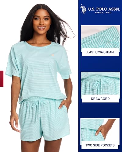 Image of U.S. Polo Assn. Womens Summer Pajamas Sets Cotton - Poly, PJ Sets for Women Shorts, 2 Piece Lounge Set Shorts