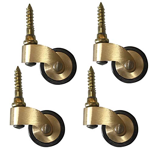 ヴィンテージスタイルの真鍮製キャスター、4個の高耐久家具キャスター、φ25mm(1インチ)回転キャスター、ベッド、コーヒーテーブル、ソファ用のスクリュー式交換用キャスター、耐荷重150kg。
