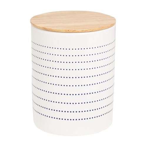 Pearhead Ceramic Dog Treat Jar with Wooden Lid Container for Dog Biscuits & Training Treats Airtight Stoneware Pet Snack Storage Canister Modern Blue Dot Kitchen Countertop Jar