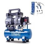 Scheppach HC08Si Ultra Silent Kompressor klein inkl. 14-tlg Zubehörset | 8bar Arbeitsdruck | 6L Kessel | 1,5PS / 1100W | ölfrei & wartungsarm | Ansaugleistung 162 L/min | Leise Kompressor 67,4 db(A)