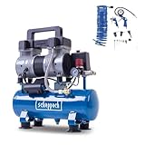 Scheppach HC08Si Ultra Silent Kompressor klein inkl. 14-tlg Zubehörset | 8bar Arbeitsdruck | 6L Kessel | 1,5PS / 1100W | ölfrei & wartungsarm | Ansaugleistung 162 L/min | Leise Kompressor 67,4 db(A)