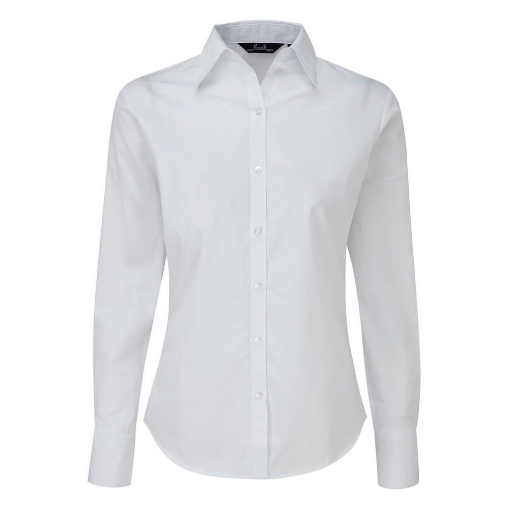 Premier Womens/Ladies Poplin Long-Sleeved Blouse (16) (White)