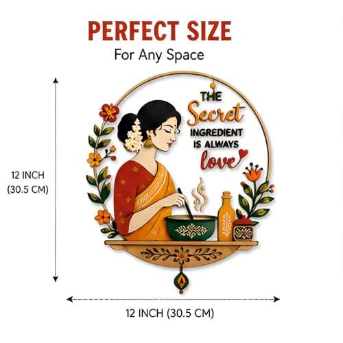 Image of Kitchen Wall Decor | 12 Inch Wooden Wall Hanging with inchThe Secret Ingredient Is Always Love inch Quote | Decorative Wall Art for Kitchen, Dining Room, Cafe & Housewarming Gift