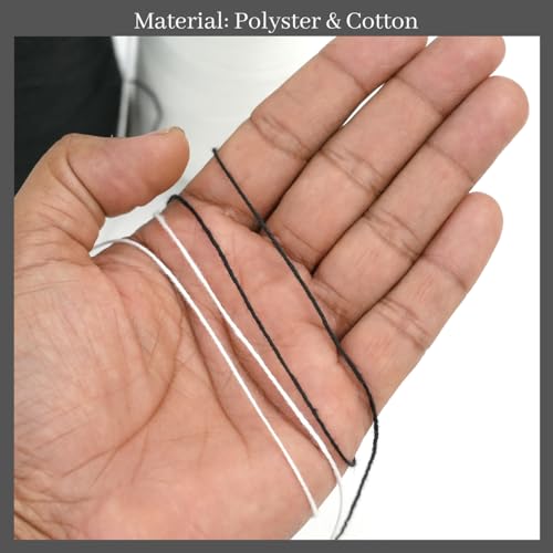 Image of EmbroideryMaterial Black & White Polyester and Cotton Embroidery Thread, Sewing Threads, Thread for Craft, Stitching Thread, Threads for Sewing Machine (2 Rolls, 450 Meters, 1 MM Thick)
