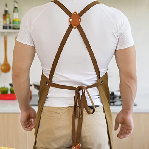 Canvas Aprons for Men Chef Apron, Work Apron with Large Pockets - 16oz Heavy Duty Cross Back, BBQ, Cooking - Image 6