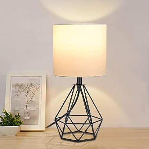 Depuley Bedside Table Lamp, Modern Lamp for Bedroom, 5W E27 Eye-Caring Reading Lamp with Hollow Metal Base, Fabric Shade Nightstand Light for Living Room, Office, Kids(Bulb Included) Cover