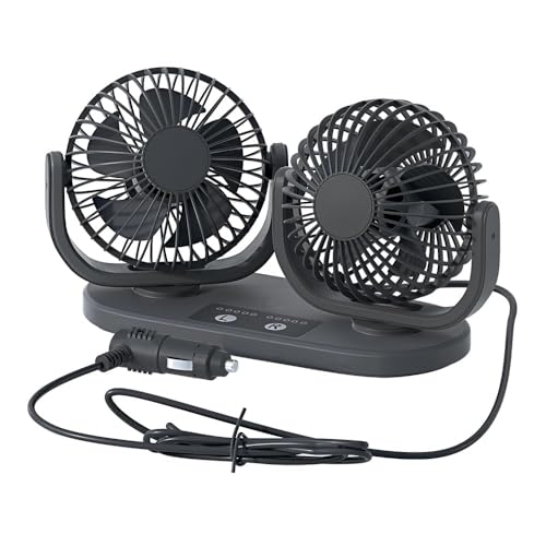 12V DC Instrument Panel Cigarette Lighter Fan, Low Noise Dual Head Air Circulation, Five Speed Regulation, 360 Degree Rotation, Truck, Van, SUV, RV
