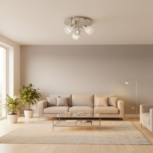 Trango 3-flammig 1006R-SD Badleuchte IP44 in Chrom Rondell *RONNY* inkl. 3x 5 Watt 3-Stufen dimmbar 3000K warmweiß GU10 LED Leuchtmittel Bad Deckenleuchte -Deckenstrahler schwenkbar & drehbar Spots