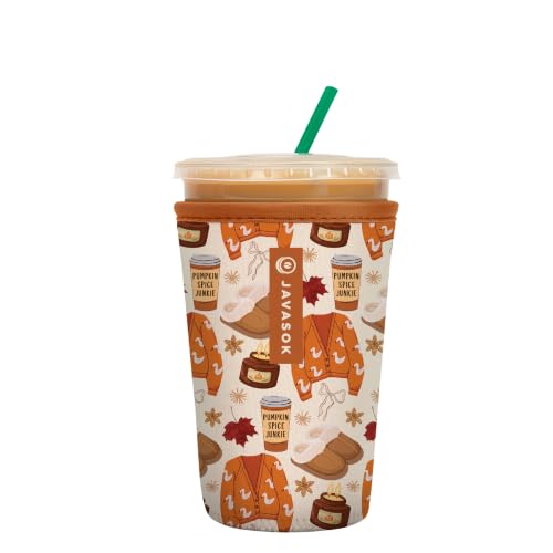 Sok It JavaSok Iced Coffee & Cold Soda Insulated Neoprene Cup Sleeve (Just a Fall Girlie, Medium: 22-28oz)