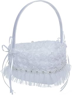 NUOBESTY Kwiat Ślubny Dziewczyna Kosz Koszulki Koszulki Kwiat Kosz Koszu Koronkowe Kosze Prezentowe Kosze Dla Ceremonii Rocznicowej Party Decor White