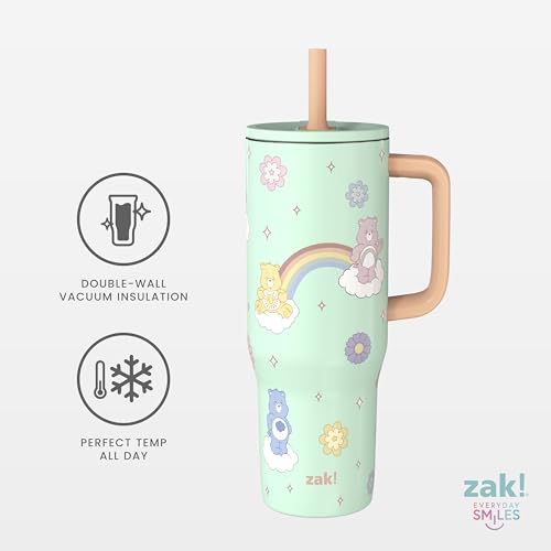 Image of Zak Designs Care Bears 30oz Spill-Proof Insulated Stainless Steel Tumbler | BPA Free, Silicone Straw, Handle, Cupholder Friendly, Dishwasher Safe, For Office, Home, Travel, Work, Gym, Fitness
