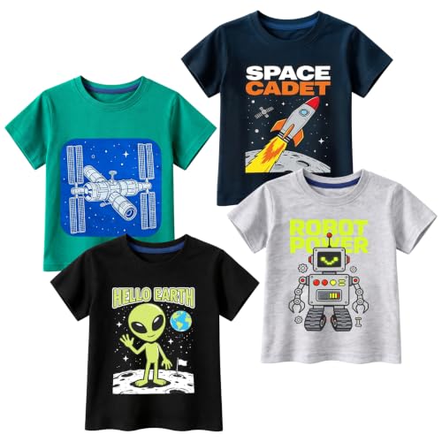 Image of DEEKEY Toddler Boys Shirts Short-Sleeve Little Kids t Shirts Boys' Tops, Tees & Shirts Graphic TEE Age for 2-7 Years 4-Pack