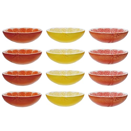 Creative Co-Op 12-Piece Ceramic Citrus Fruit Shaped Bowl, Multicolor