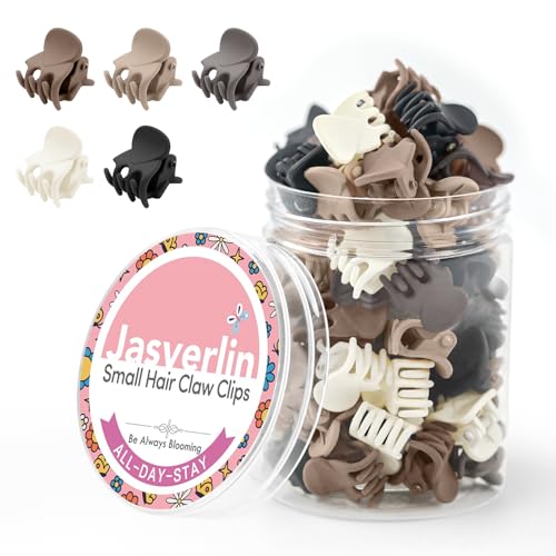 JASVERLIN 50Pcs Matte Mini Hair Claw Clips Small Cute Tiny Clips for Thin Short Curly Hair Women Girls Toddlers Braids & Buns Accessories (Neutral Colors)