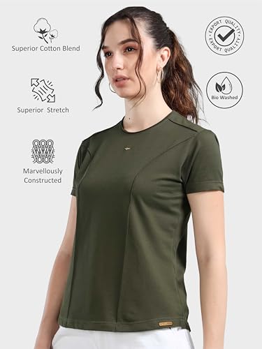 Image of STELLERS Womens Spiumo Cotton Solid Crew Neck T-Shirt Regular Fit | Odour Resistant | Quick Dry | Stretchable | Lightweight