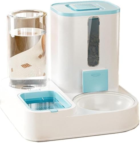 CokBlu ペット用自動給餌器&給水器一体型 猫・犬に対応 多頭飼い用に最適 透明タンクで残量確認容易 電源不要で使い勝手良い 取り外し・丸洗い可能 グリーンカラー ペットフードボウル付きウォーターディスペンサー?