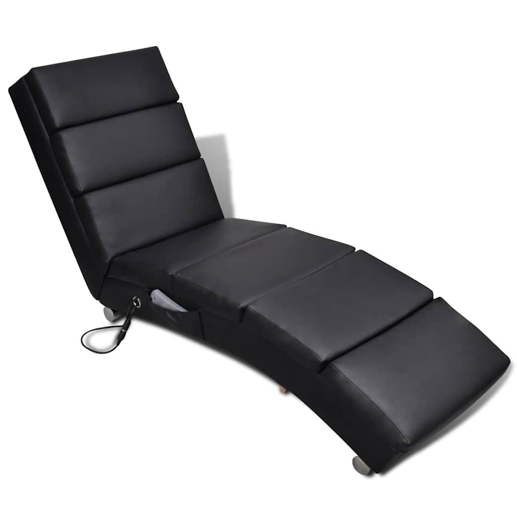 Fotel do masażu, czarny, sztuczna skóra, ergonomiczny leżak z 5 trybami masażu i funkcją ogrzewania, 8 punktów masażu, metalowe drążki, pilot zdalnego sterowania
