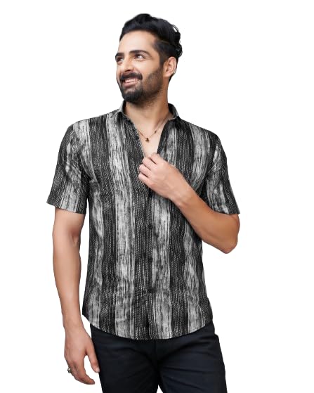 Somore Men's Cotton Printed Casual Shirts (SO-IND-5005-M Black)