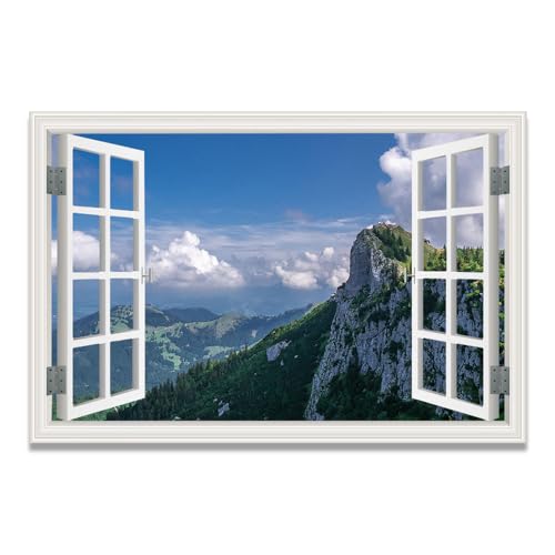 Toile Paysage Nature et sa Fenêtre Trompe-l'Œil : l'évasion alpine au cœur du salon