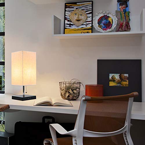 Moooni Usb Table Lamp Usb Side Desk Lamp Modern Design Bedside Table Lamp With Usb Port Minimalist Pull Chain Nightstand Table Lamp Fabric Lampshade For Bedroom Living Room Study Room Drom Linen #TOP3