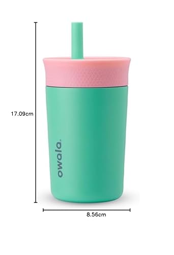Miniatura 20 de Owala Vaso de acero inoxidable con aislamiento para niños con popote flexible resistente a derrames, fácil de limpiar, botella de agua para niños