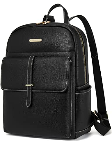 Bostanten Leather Laptop Backpack For Women Large Capacity 15.6 Inch Computer Bag Casual College Daypack Travel Bag Black #TOP22