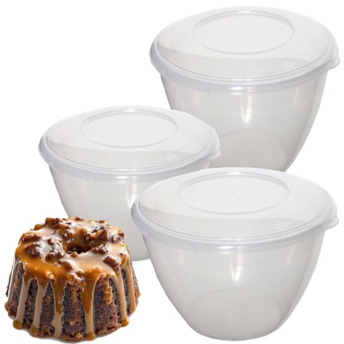 Pudding Bowls Basins Clear Non-Stick Space Saving Plastic Steam Pudding Bowl & Sealable Clip On Lids 3 Popular Sizes (3, 0.6 Litre)