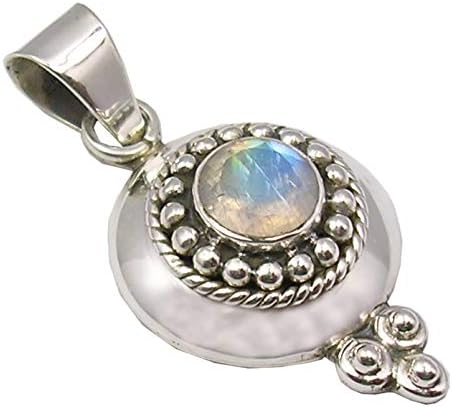 925 Solid Silver Rainbow Moonstone Necklace Pendant 1.4" New Jewelry