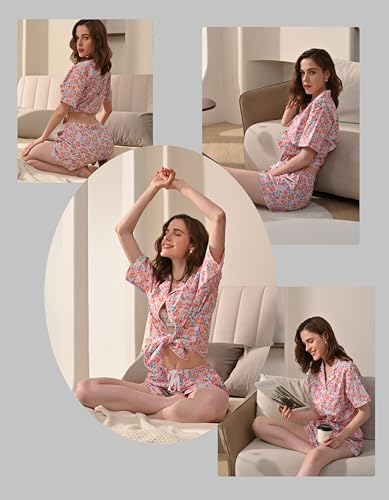 Image of NAP BOUND 100% Cotton Pajamas for Women 2 Piece PJs Set Long Sleeve Button Down Breathable Woven Sleepwear Loungewear XS-XXL